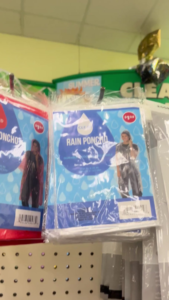 Disposable rain ponchos at Dollar Tree